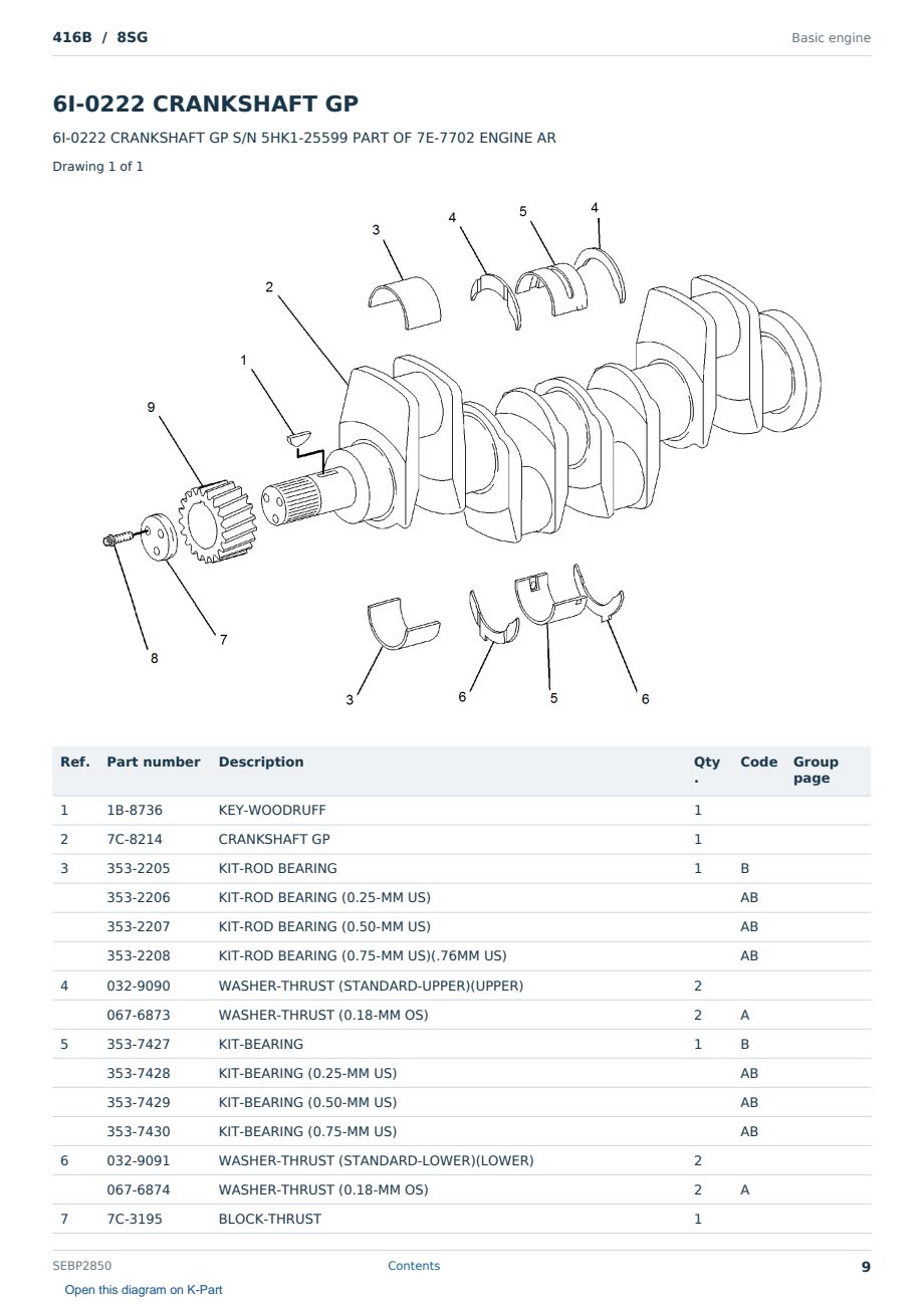 Caterpillar 416B S/N 8SG Partsbook SEBP2850 (English) - sample page 9 of 10 Caterpillar 416B S/N 8SG Partsbook SEBP2850 (English) - sample page 9 of 10