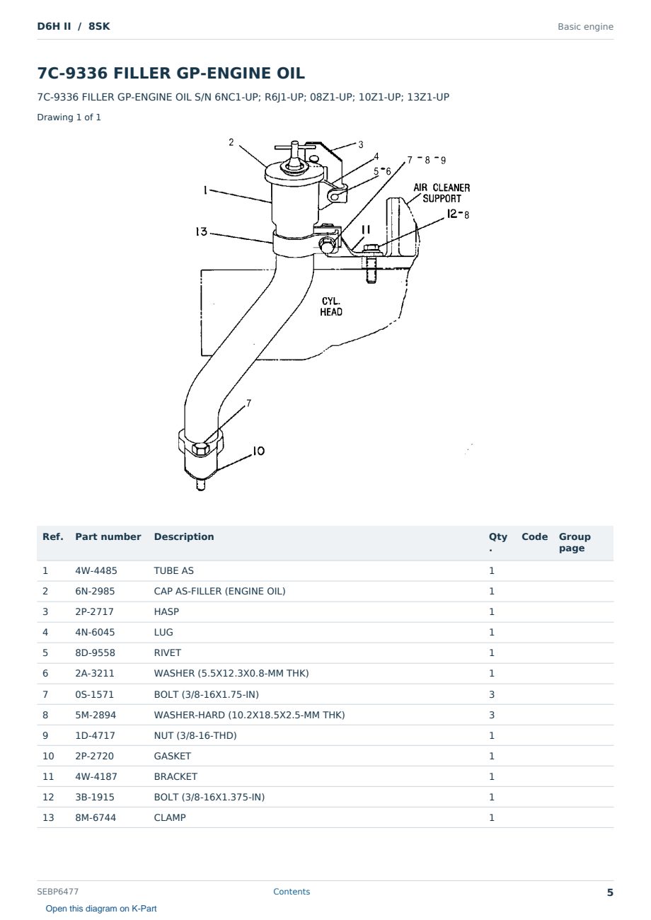 Caterpillar D6H II S/N 8SK Partsbook SEBP6477 (English) - sample page 5 of 10 Caterpillar D6H II S/N 8SK Partsbook SEBP6477 (English) - sample page 5 of 10