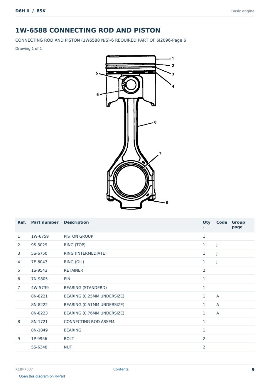 Caterpillar D6H II S/N 8SK Partsbook XEBP7307 (English) - sample page 9 of 10 Caterpillar D6H II S/N 8SK Partsbook XEBP7307 (English) - sample page 9 of 10
