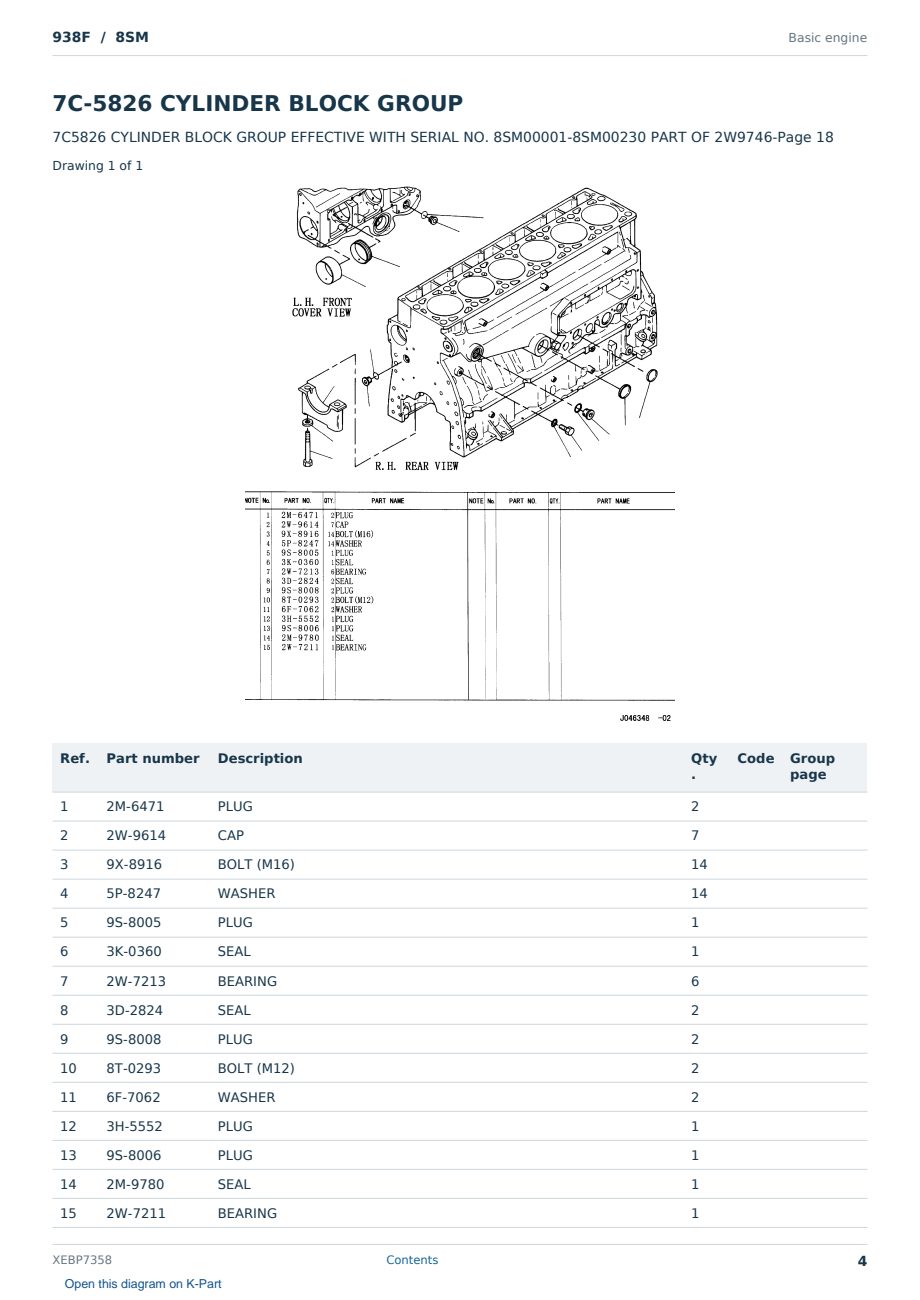 Caterpillar 938F S/N 8SM Partsbook XEBP7358 (English) - sample page 4 of 10 Caterpillar 938F S/N 8SM Partsbook XEBP7358 (English) - sample page 4 of 10