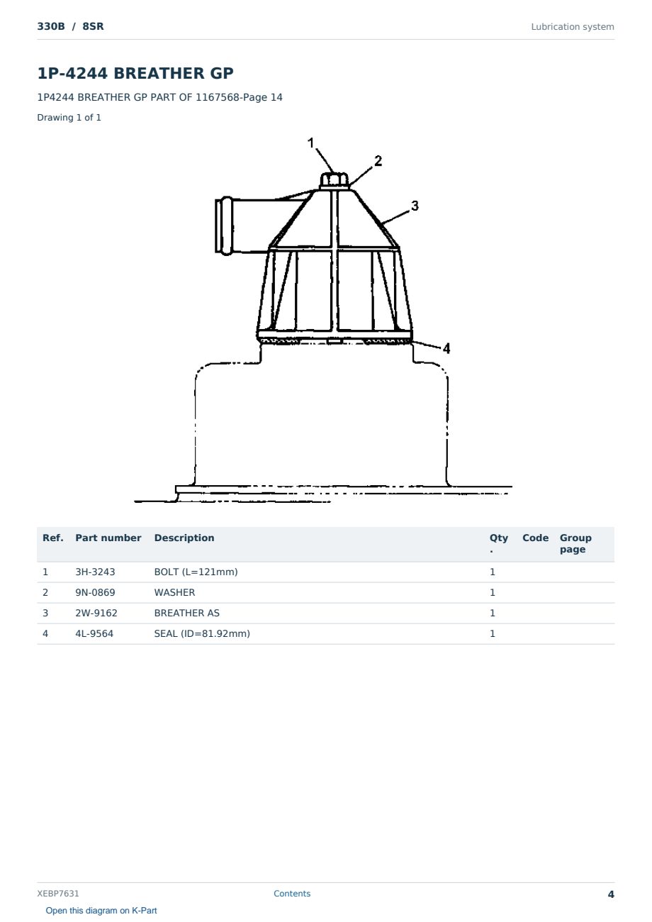 Caterpillar 330B S/N 8SR Partsbook XEBP7631 (English) - sample page 4 of 10 Caterpillar 330B S/N 8SR Partsbook XEBP7631 (English) - sample page 4 of 10