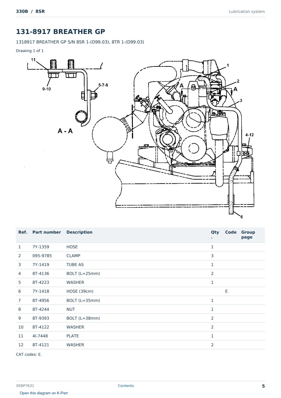 Caterpillar 330B S/N 8SR Partsbook XEBP7631 (English) - sample page 5 of 10 Caterpillar 330B S/N 8SR Partsbook XEBP7631 (English) - sample page 5 of 10