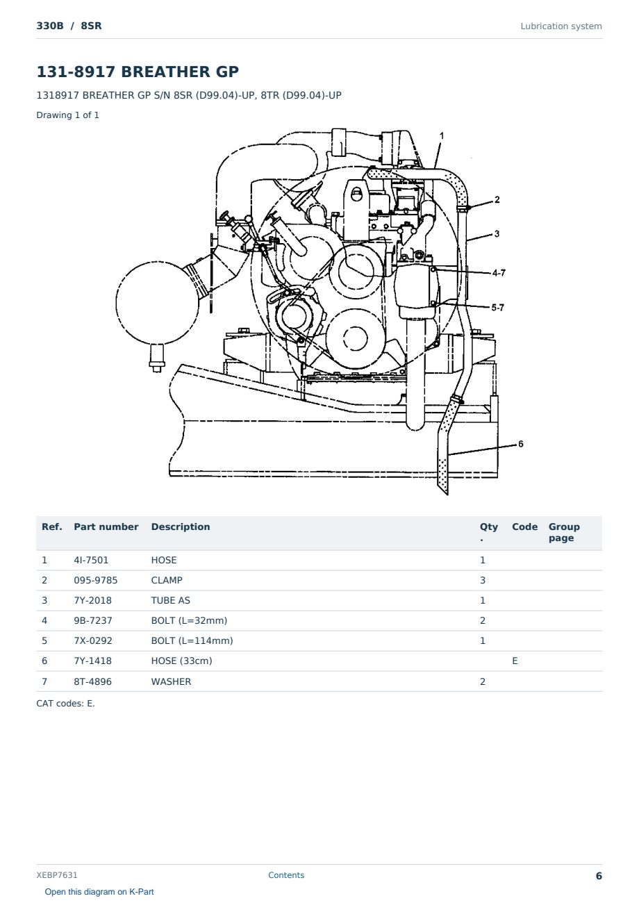 Caterpillar 330B S/N 8SR Partsbook XEBP7631 (English) - sample page 6 of 10 Caterpillar 330B S/N 8SR Partsbook XEBP7631 (English) - sample page 6 of 10