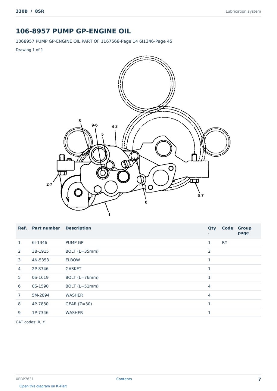 Caterpillar 330B S/N 8SR Partsbook XEBP7631 (English) - sample page 7 of 10 Caterpillar 330B S/N 8SR Partsbook XEBP7631 (English) - sample page 7 of 10