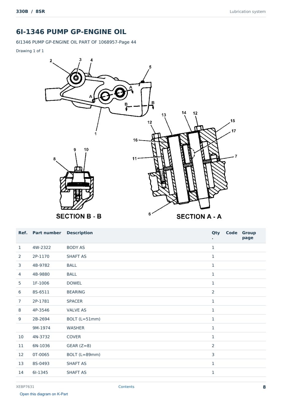 Caterpillar 330B S/N 8SR Partsbook XEBP7631 (English) - sample page 8 of 10 Caterpillar 330B S/N 8SR Partsbook XEBP7631 (English) - sample page 8 of 10