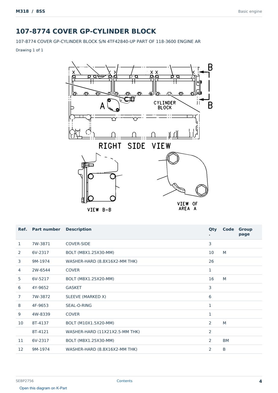 Caterpillar M318 S/N 8SS Partsbook SEBP2756 (English) - sample page 4 of 10 Caterpillar M318 S/N 8SS Partsbook SEBP2756 (English) - sample page 4 of 10