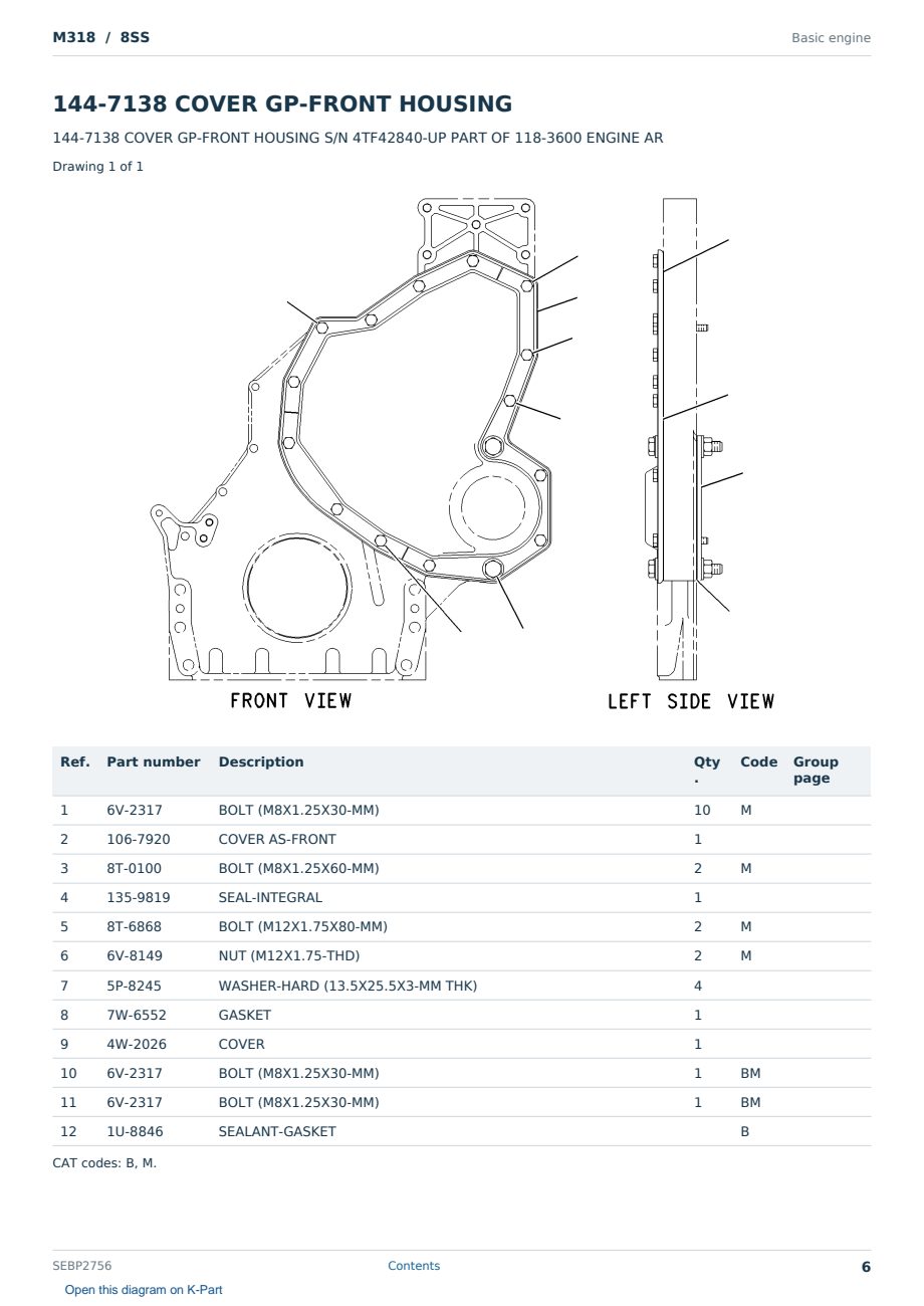 Caterpillar M318 S/N 8SS Partsbook SEBP2756 (English) - sample page 6 of 10 Caterpillar M318 S/N 8SS Partsbook SEBP2756 (English) - sample page 6 of 10