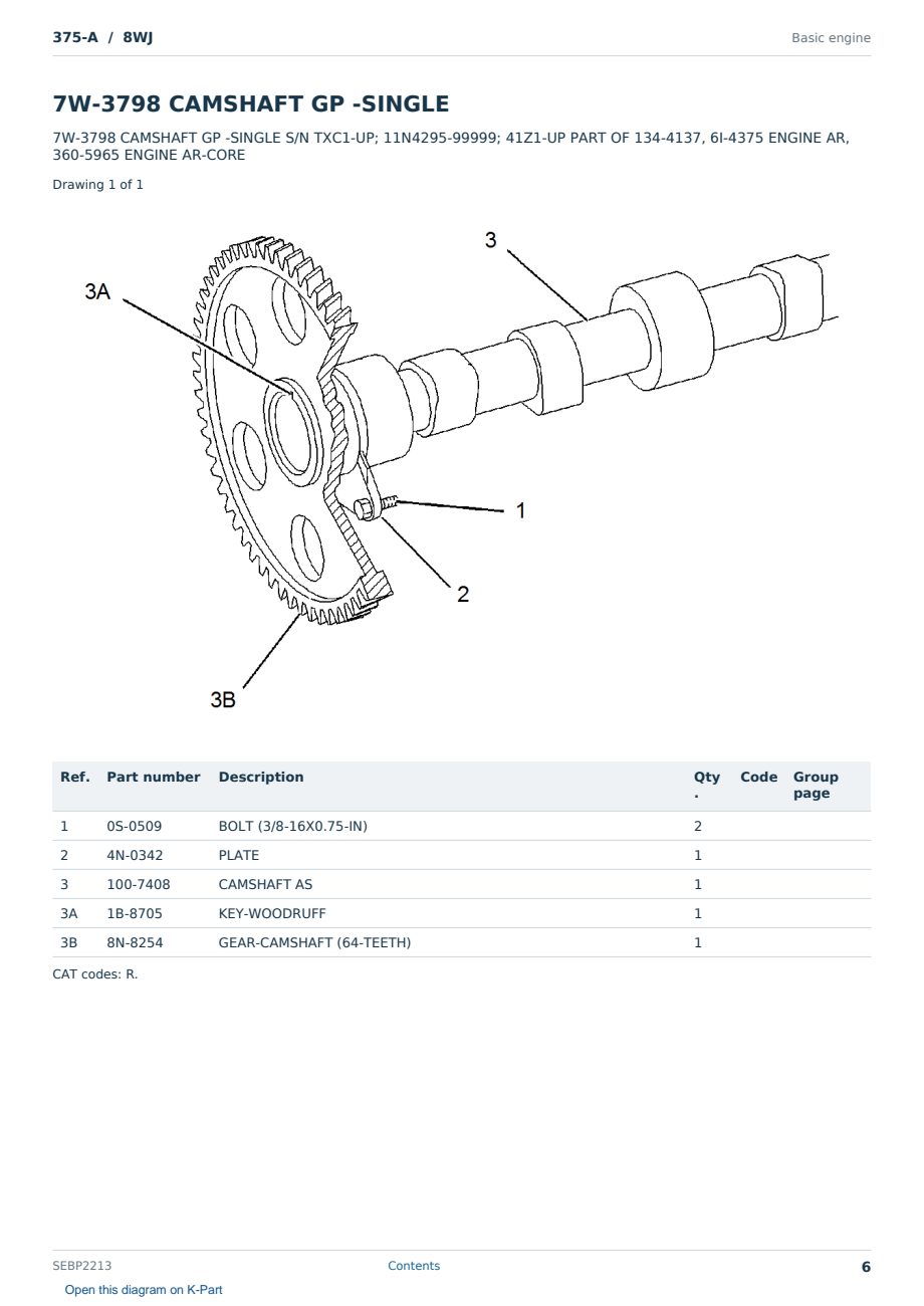 Caterpillar 375-A S/N 8WJ Partsbook SEBP2213 (English) - sample page 6 of 10 Caterpillar 375-A S/N 8WJ Partsbook SEBP2213 (English) - sample page 6 of 10