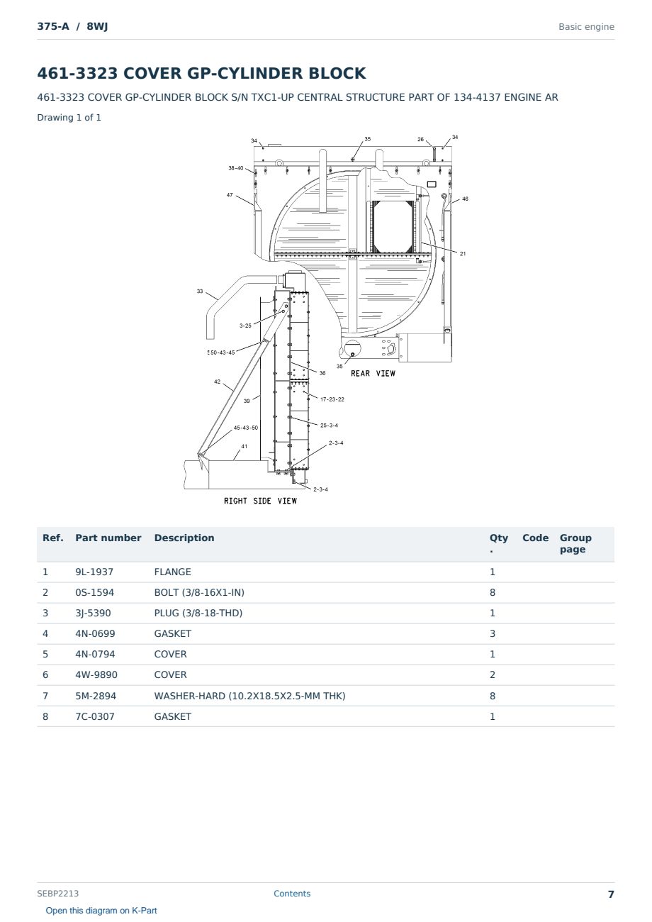 Caterpillar 375-A S/N 8WJ Partsbook SEBP2213 (English) - sample page 7 of 10 Caterpillar 375-A S/N 8WJ Partsbook SEBP2213 (English) - sample page 7 of 10