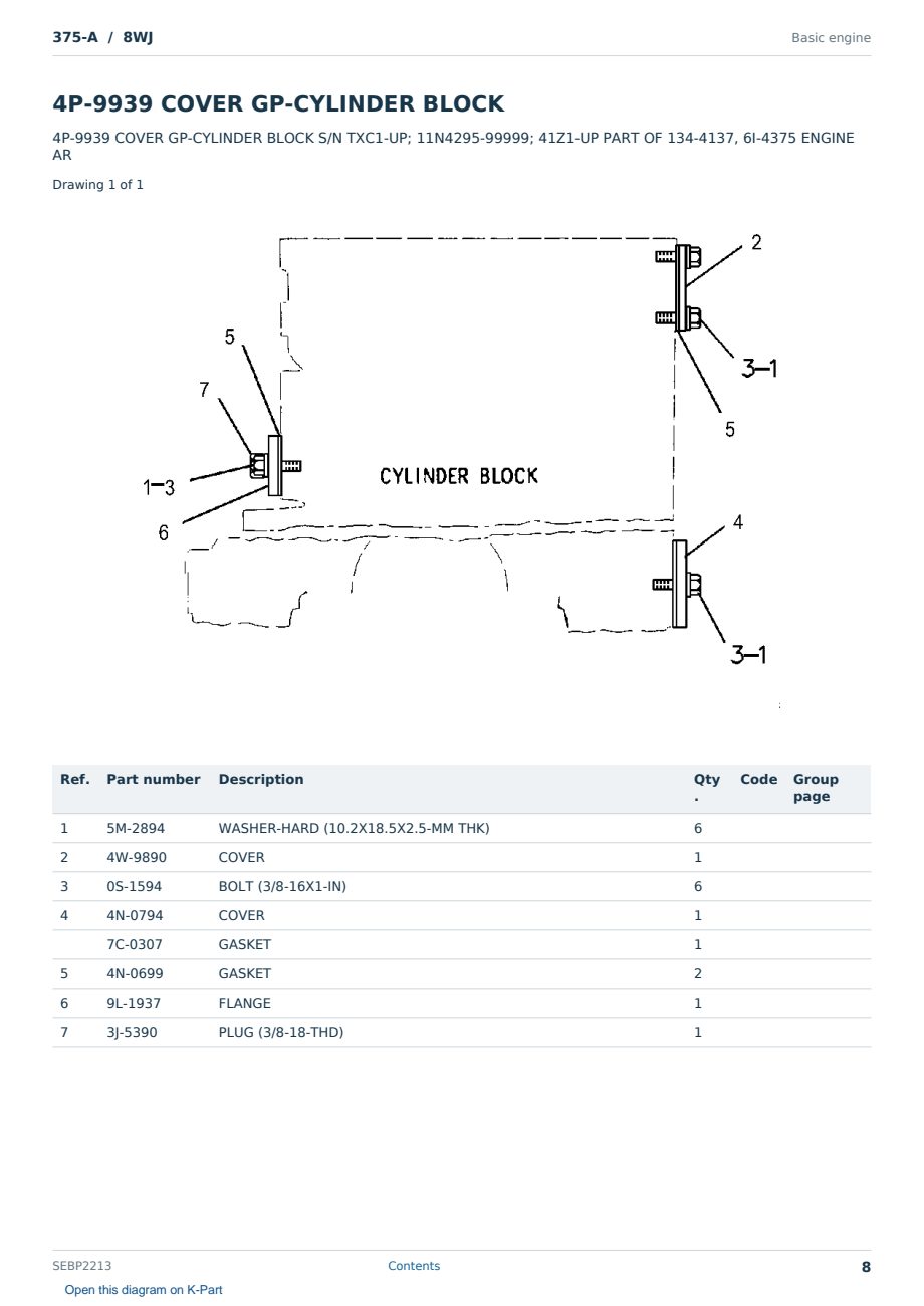 Caterpillar 375-A S/N 8WJ Partsbook SEBP2213 (English) - sample page 8 of 10 Caterpillar 375-A S/N 8WJ Partsbook SEBP2213 (English) - sample page 8 of 10