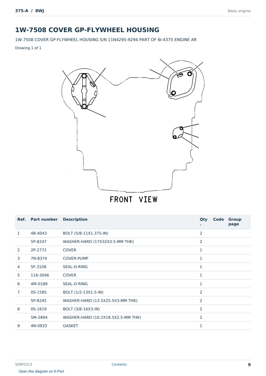 Caterpillar 375-A S/N 8WJ Partsbook SEBP2213 (English) - sample page 9 of 10 Caterpillar 375-A S/N 8WJ Partsbook SEBP2213 (English) - sample page 9 of 10