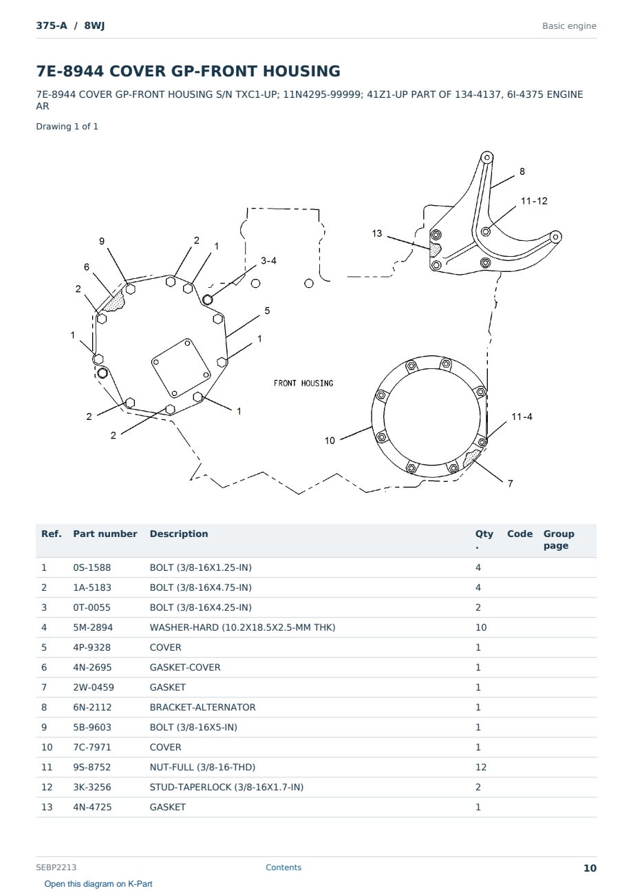 Caterpillar 375-A S/N 8WJ Partsbook SEBP2213 (English) - sample page 10 of 10 Caterpillar 375-A S/N 8WJ Partsbook SEBP2213 (English) - sample page 10 of 10