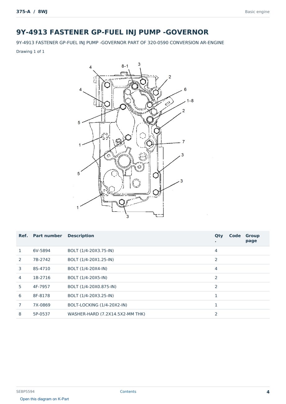 Caterpillar 375-A S/N 8WJ Partsbook SEBP5594 (English) - sample page 4 of 10 Caterpillar 375-A S/N 8WJ Partsbook SEBP5594 (English) - sample page 4 of 10