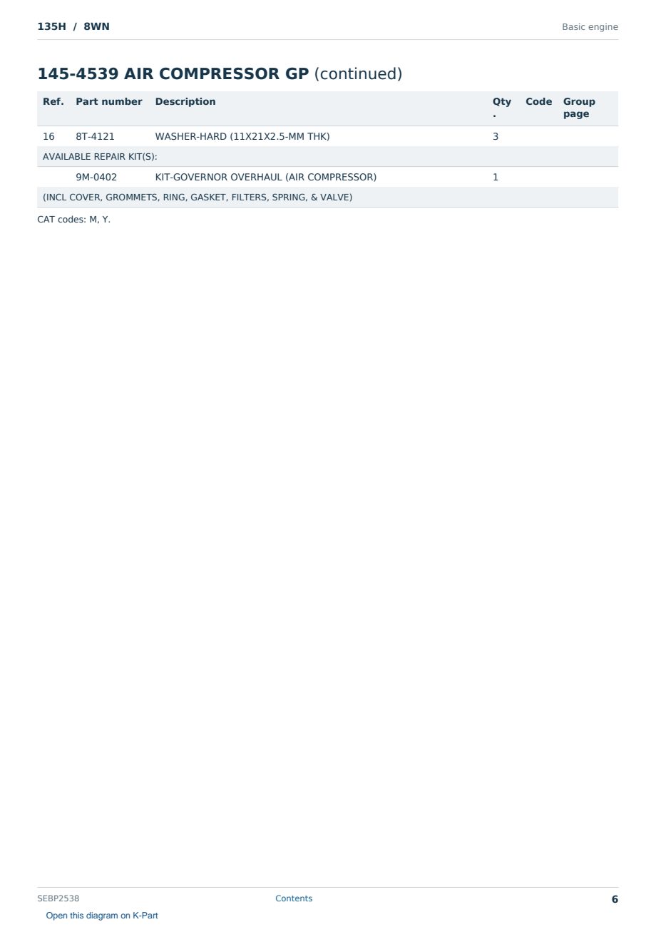 Caterpillar 135H S/N 8WN Partsbook SEBP2538 (English) - sample page 6 of 10 Caterpillar 135H S/N 8WN Partsbook SEBP2538 (English) - sample page 6 of 10