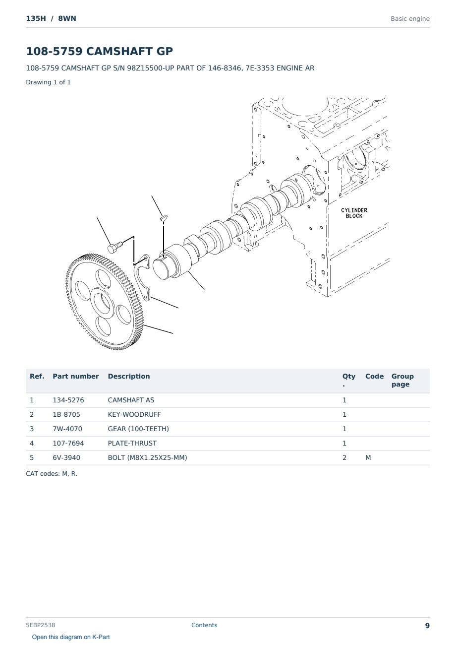 Caterpillar 135H S/N 8WN Partsbook SEBP2538 (English) - sample page 9 of 10 Caterpillar 135H S/N 8WN Partsbook SEBP2538 (English) - sample page 9 of 10