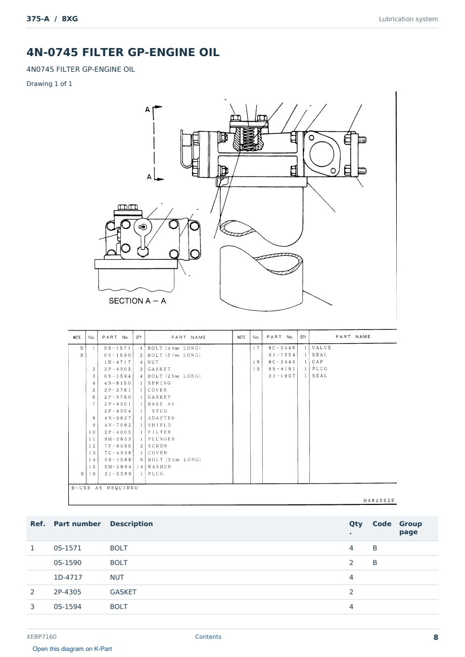 Caterpillar 375-A S/N 8XG Partsbook XEBP7160 (English) - sample page 8 of 10 Caterpillar 375-A S/N 8XG Partsbook XEBP7160 (English) - sample page 8 of 10
