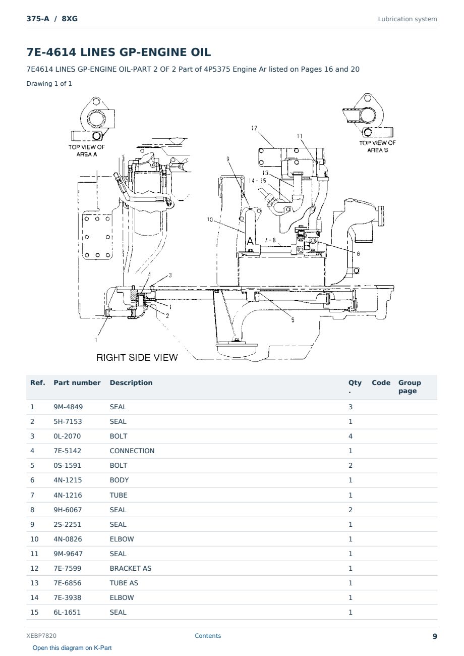 Caterpillar 375-A S/N 8XG Partsbook XEBP7820 (English) - sample page 9 of 10 Caterpillar 375-A S/N 8XG Partsbook XEBP7820 (English) - sample page 9 of 10