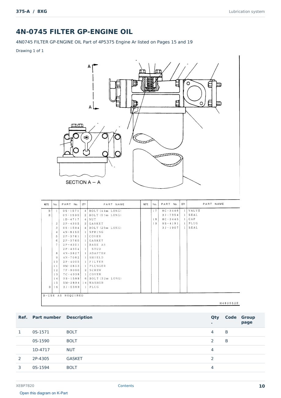 Caterpillar 375-A S/N 8XG Partsbook XEBP7820 (English) - sample page 10 of 10 Caterpillar 375-A S/N 8XG Partsbook XEBP7820 (English) - sample page 10 of 10