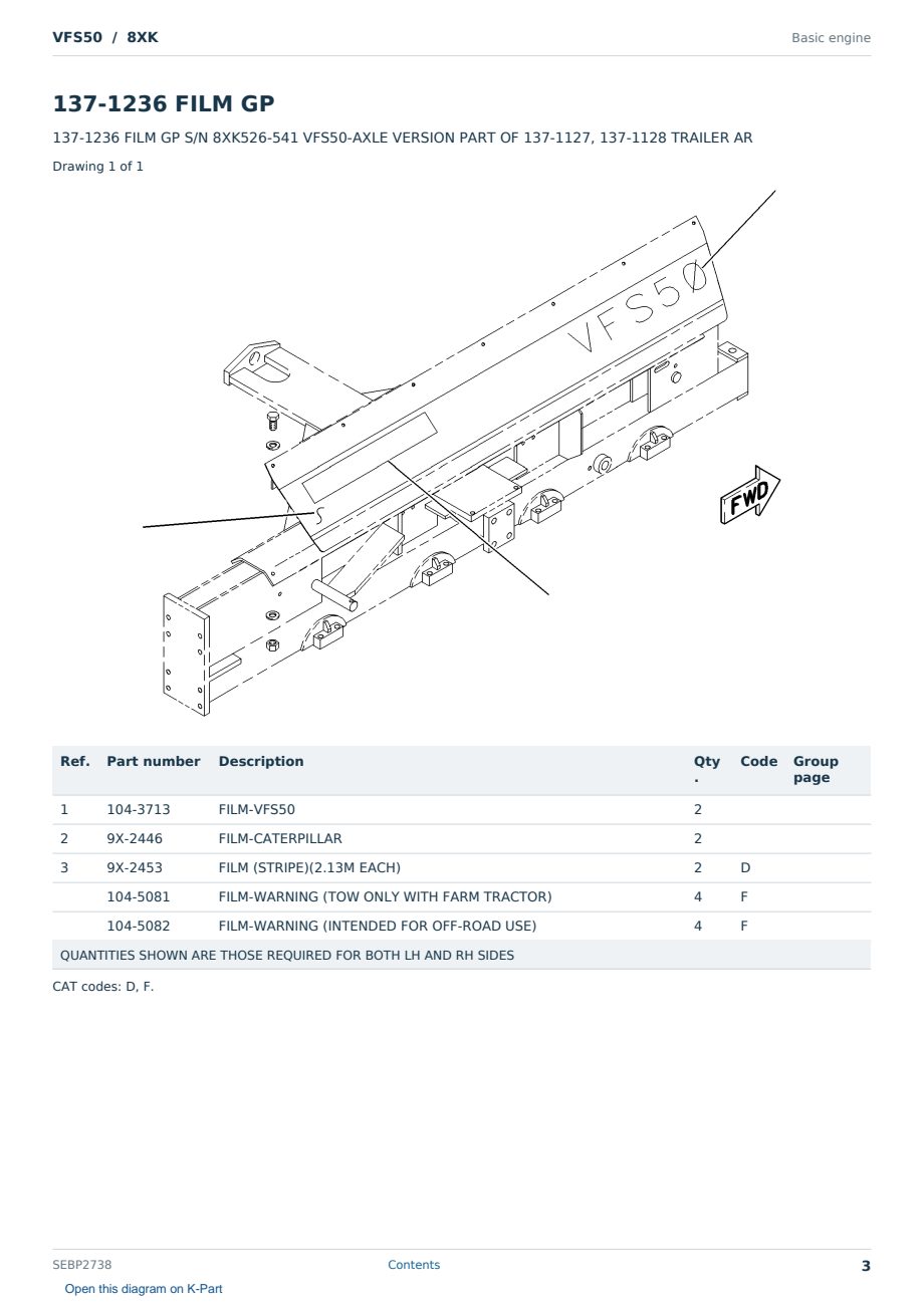 Caterpillar VFS50 S/N 8XK Partsbook SEBP2738 (English) - sample page 3 of 10 Caterpillar VFS50 S/N 8XK Partsbook SEBP2738 (English) - sample page 3 of 10