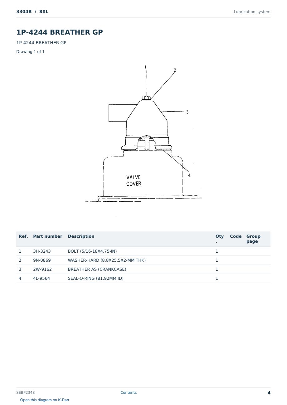 Caterpillar 3304B S/N 8XL Partsbook SEBP2348 (English) - sample page 4 of 10 Caterpillar 3304B S/N 8XL Partsbook SEBP2348 (English) - sample page 4 of 10