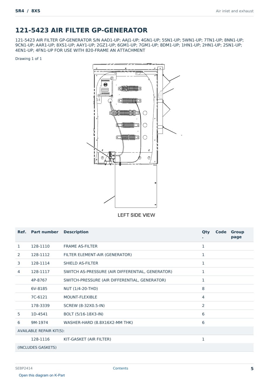 Caterpillar SR4 S/N 8XS Partsbook SEBP2414 (English) - sample page 5 of 10 Caterpillar SR4 S/N 8XS Partsbook SEBP2414 (English) - sample page 5 of 10