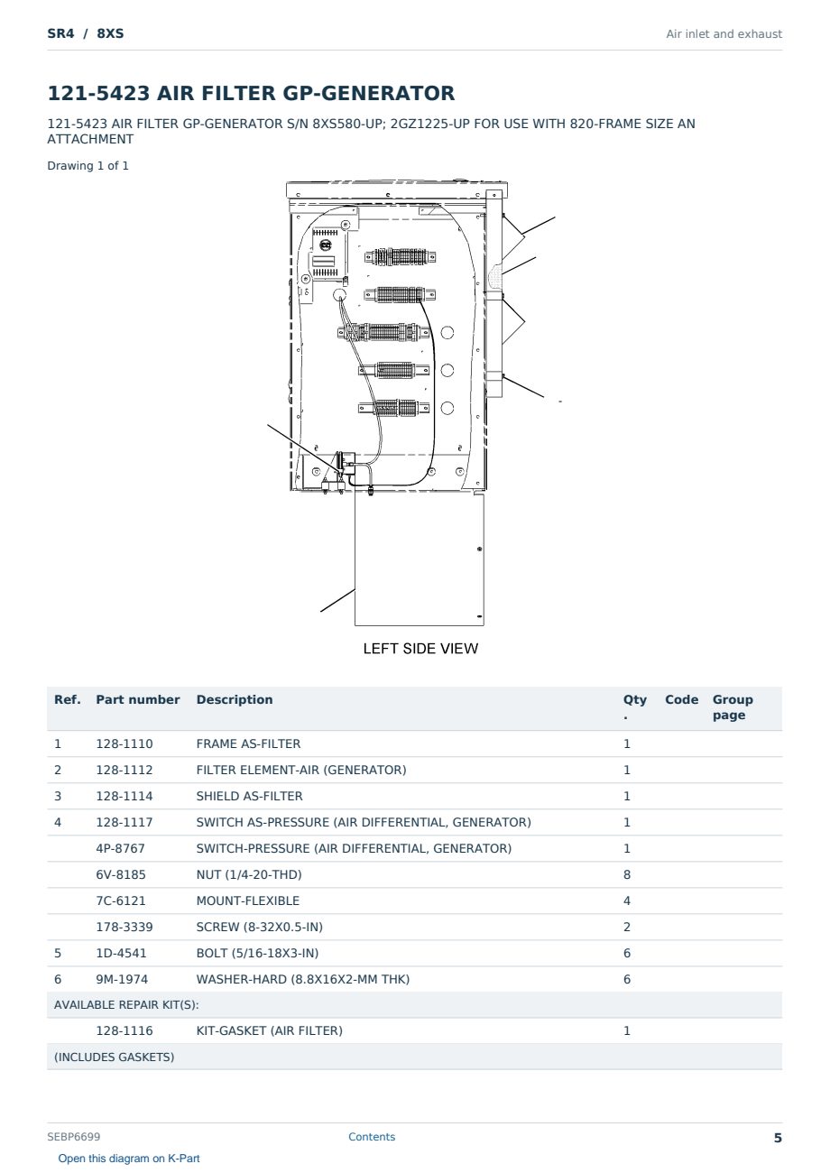 Caterpillar SR4 S/N 8XS Partsbook SEBP6699 (English) - sample page 5 of 10 Caterpillar SR4 S/N 8XS Partsbook SEBP6699 (English) - sample page 5 of 10
