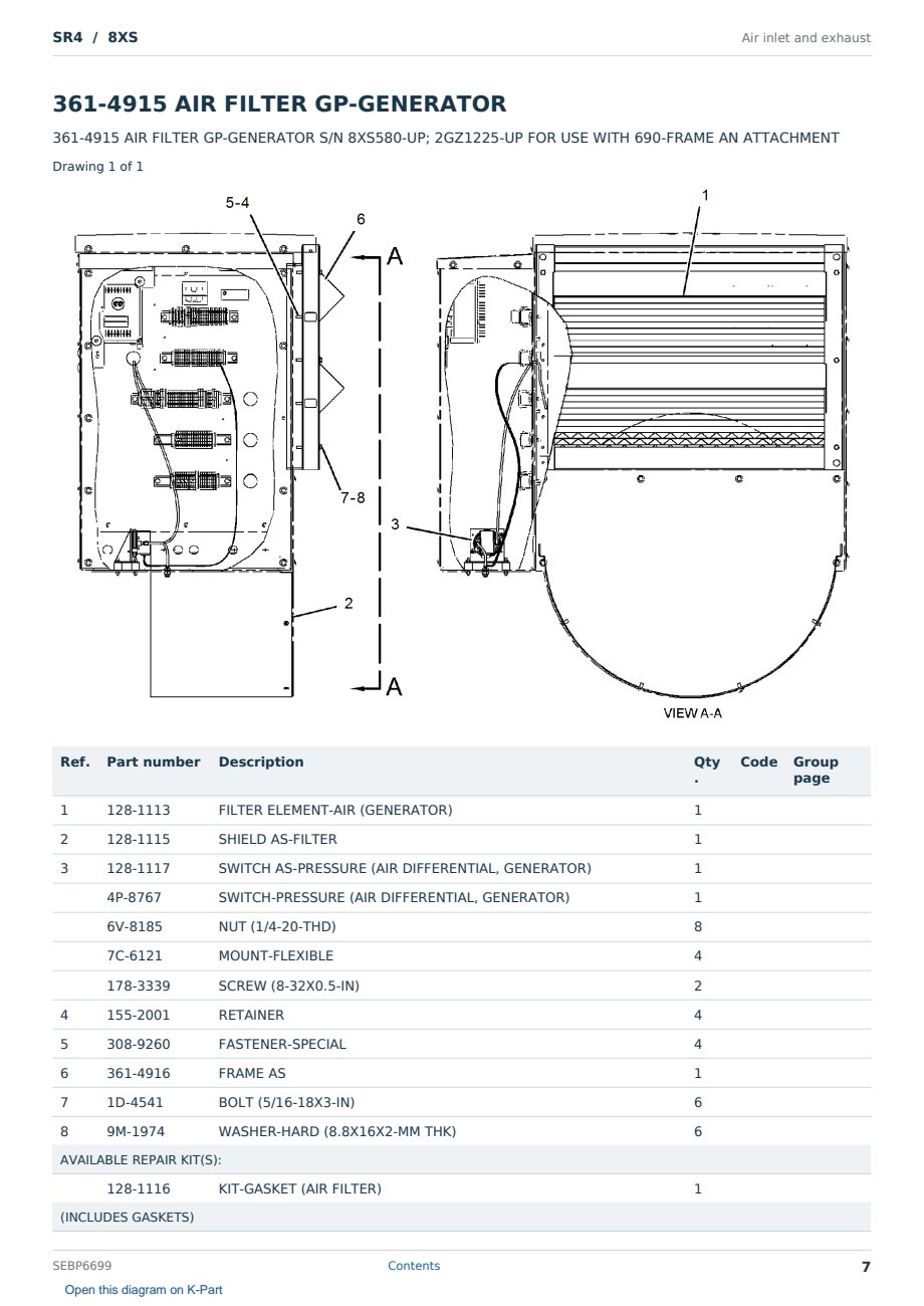 Caterpillar SR4 S/N 8XS Partsbook SEBP6699 (English) - sample page 7 of 10 Caterpillar SR4 S/N 8XS Partsbook SEBP6699 (English) - sample page 7 of 10