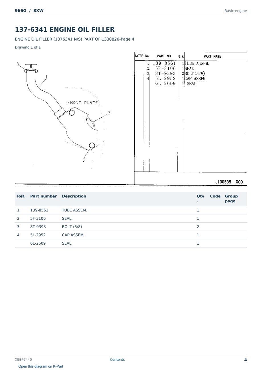 Caterpillar 966G S/N 8XW Partsbook XEBP7440 (English) - sample page 4 of 10 Caterpillar 966G S/N 8XW Partsbook XEBP7440 (English) - sample page 4 of 10