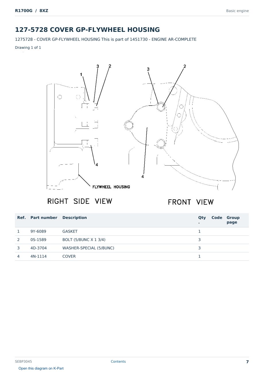 Caterpillar R1700G S/N 8XZ Partsbook SEBP3045 (English) - sample page 7 of 10 Caterpillar R1700G S/N 8XZ Partsbook SEBP3045 (English) - sample page 7 of 10