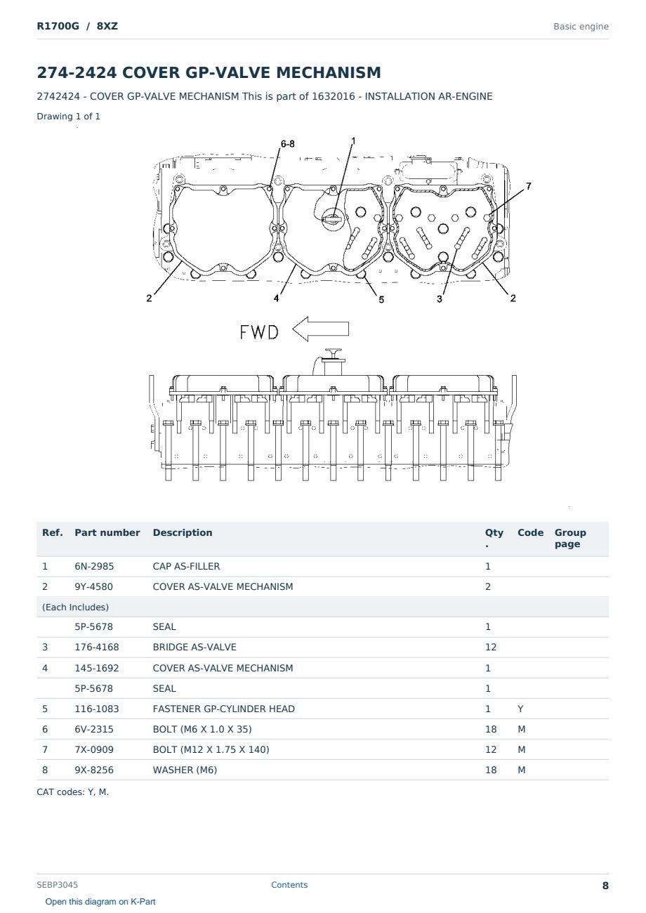 Caterpillar R1700G S/N 8XZ Partsbook SEBP3045 (English) - sample page 8 of 10 Caterpillar R1700G S/N 8XZ Partsbook SEBP3045 (English) - sample page 8 of 10