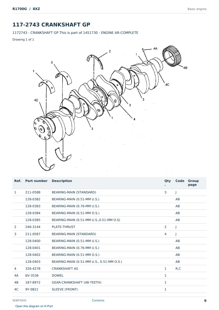 Caterpillar R1700G S/N 8XZ Partsbook SEBP3045 (English) - sample page 9 of 10 Caterpillar R1700G S/N 8XZ Partsbook SEBP3045 (English) - sample page 9 of 10