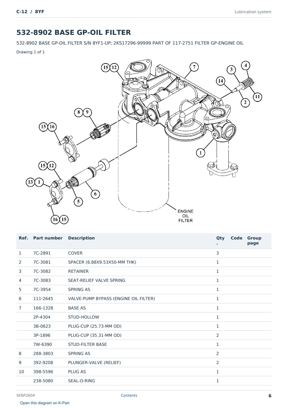 Caterpillar C-12 S/N 8YF Partsbook SEBP2604 (English) - sample page 6 of 10 Caterpillar C-12 S/N 8YF Partsbook SEBP2604 (English) - sample page 6 of 10