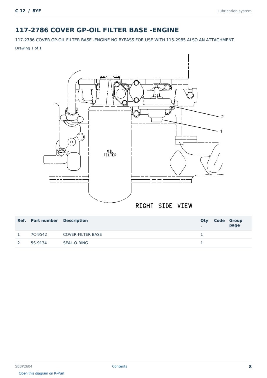 Caterpillar C-12 S/N 8YF Partsbook SEBP2604 (English) - sample page 8 of 10 Caterpillar C-12 S/N 8YF Partsbook SEBP2604 (English) - sample page 8 of 10