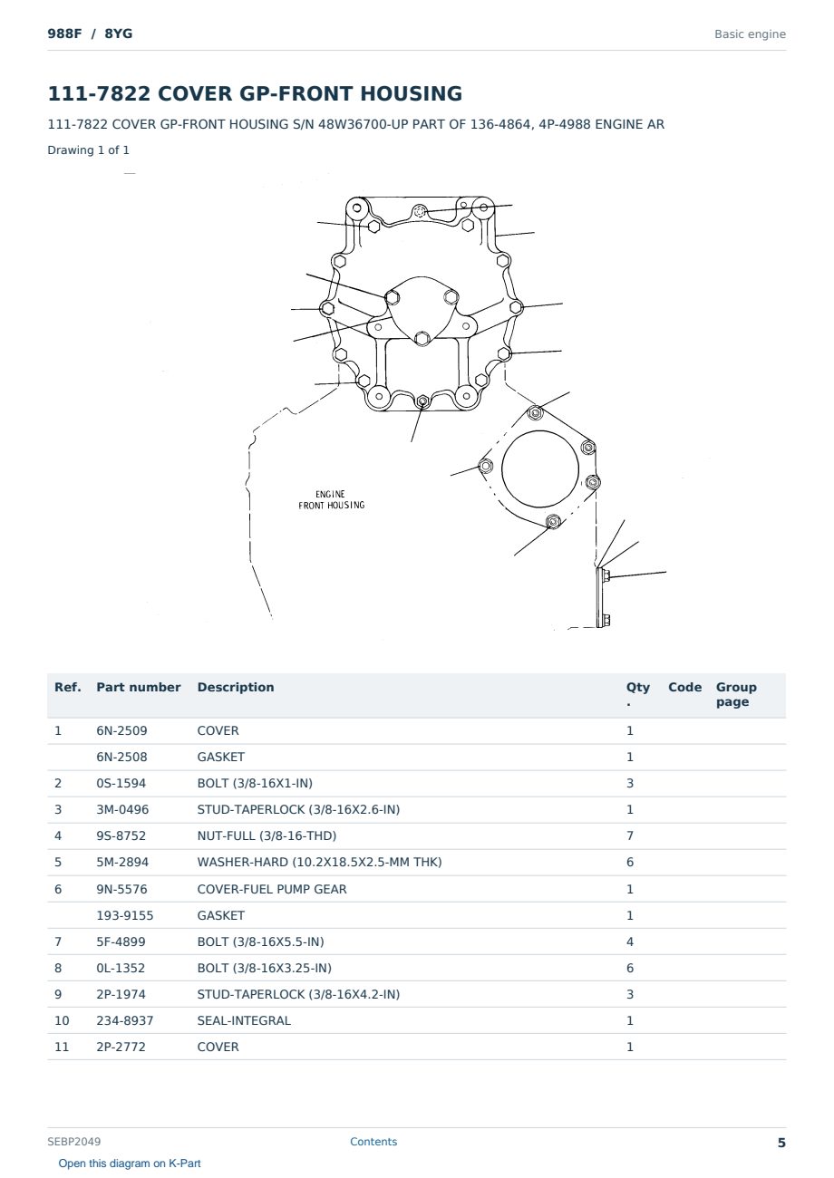Caterpillar 988F S/N 8YG Partsbook SEBP2049 (English) - sample page 5 of 10 Caterpillar 988F S/N 8YG Partsbook SEBP2049 (English) - sample page 5 of 10
