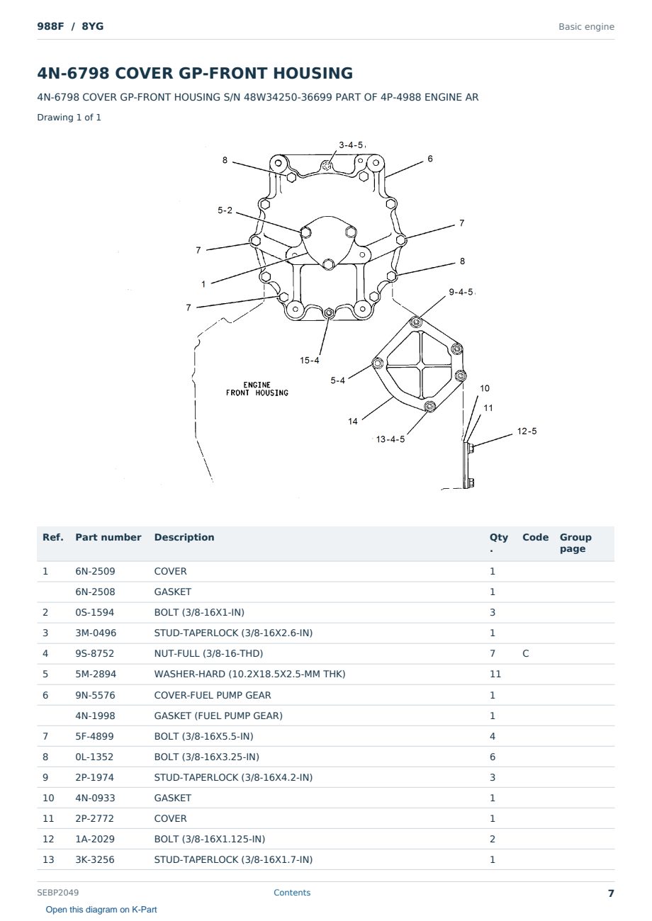 Caterpillar 988F S/N 8YG Partsbook SEBP2049 (English) - sample page 7 of 10 Caterpillar 988F S/N 8YG Partsbook SEBP2049 (English) - sample page 7 of 10