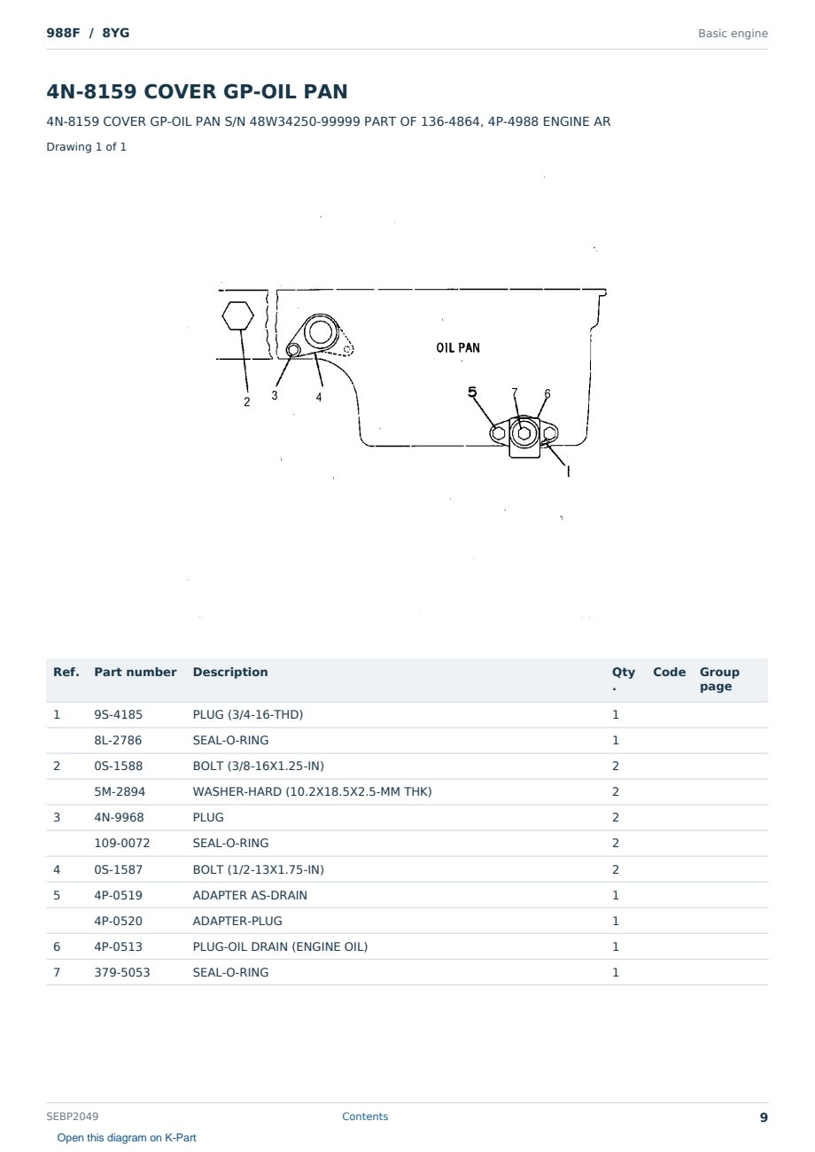 Caterpillar 988F S/N 8YG Partsbook SEBP2049 (English) - sample page 9 of 10 Caterpillar 988F S/N 8YG Partsbook SEBP2049 (English) - sample page 9 of 10