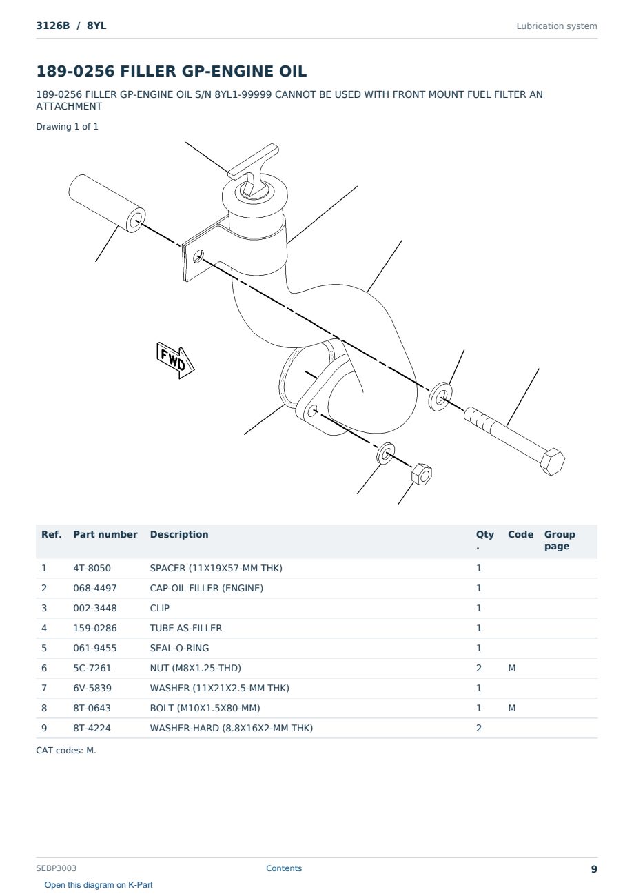 Caterpillar 3126B S/N 8YL Partsbook SEBP3003 (English) - sample page 9 of 10 Caterpillar 3126B S/N 8YL Partsbook SEBP3003 (English) - sample page 9 of 10