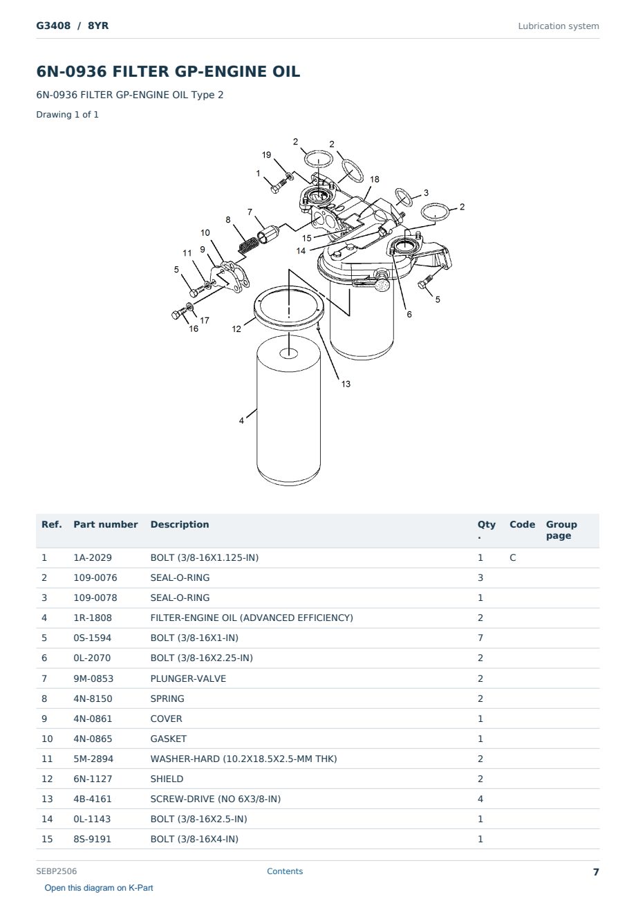 Caterpillar G3408 S/N 8YR Partsbook SEBP2506 (English) - sample page 7 of 10 Caterpillar G3408 S/N 8YR Partsbook SEBP2506 (English) - sample page 7 of 10