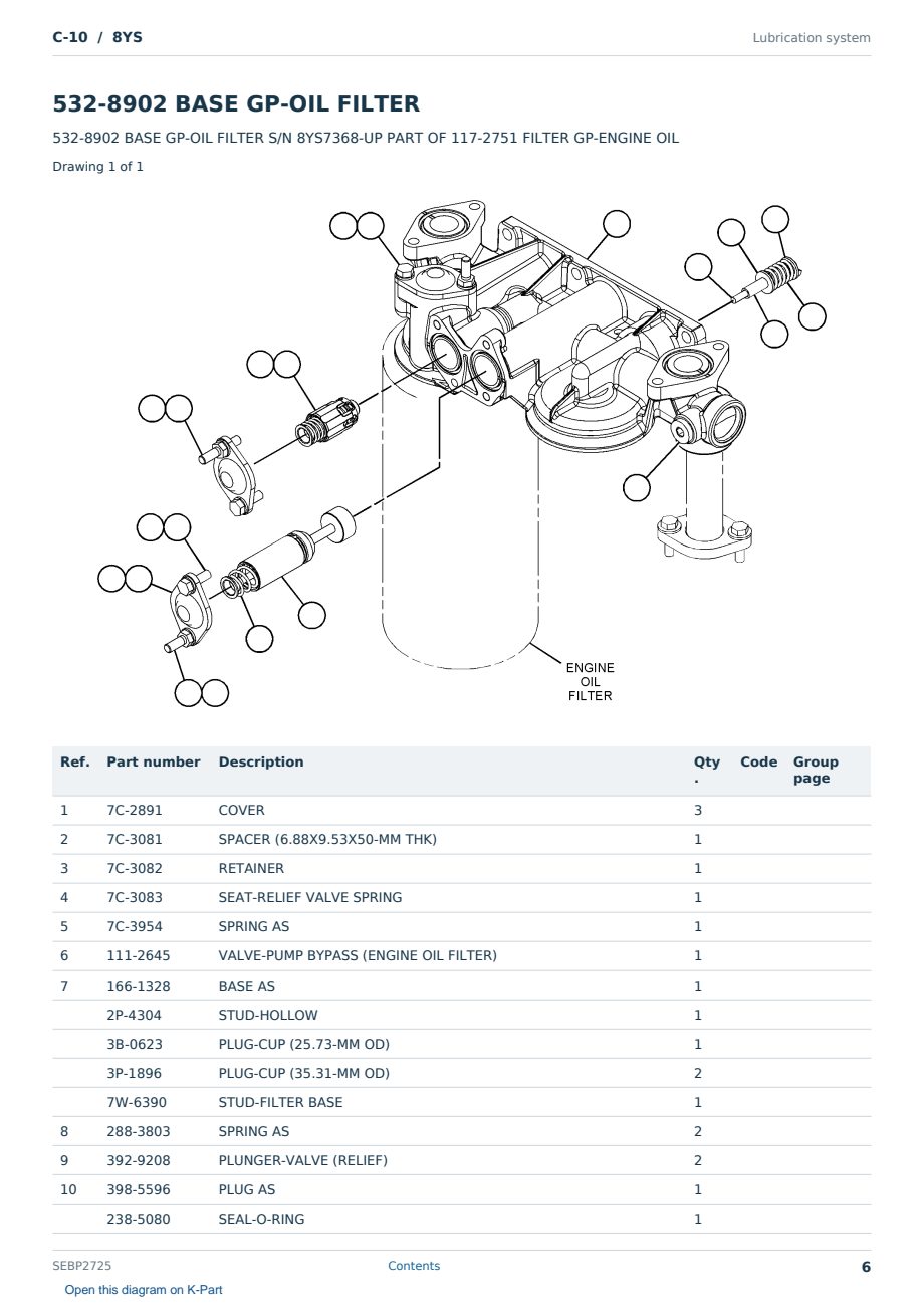 Caterpillar C-10 S/N 8YS Partsbook SEBP2725 (English) - sample page 6 of 10 Caterpillar C-10 S/N 8YS Partsbook SEBP2725 (English) - sample page 6 of 10