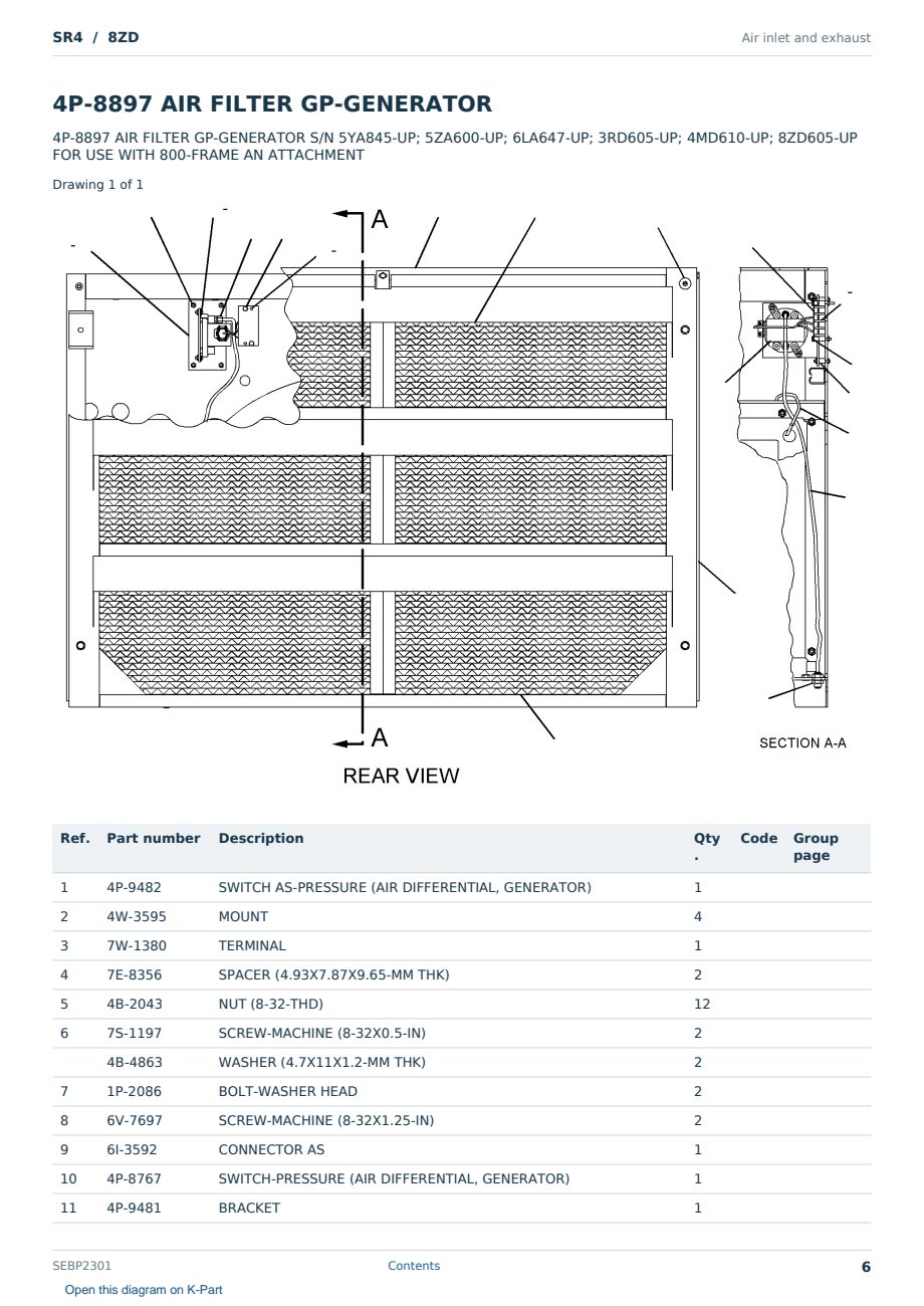 Caterpillar SR4 S/N 8ZD Partsbook SEBP2301 (English) - sample page 6 of 10 Caterpillar SR4 S/N 8ZD Partsbook SEBP2301 (English) - sample page 6 of 10