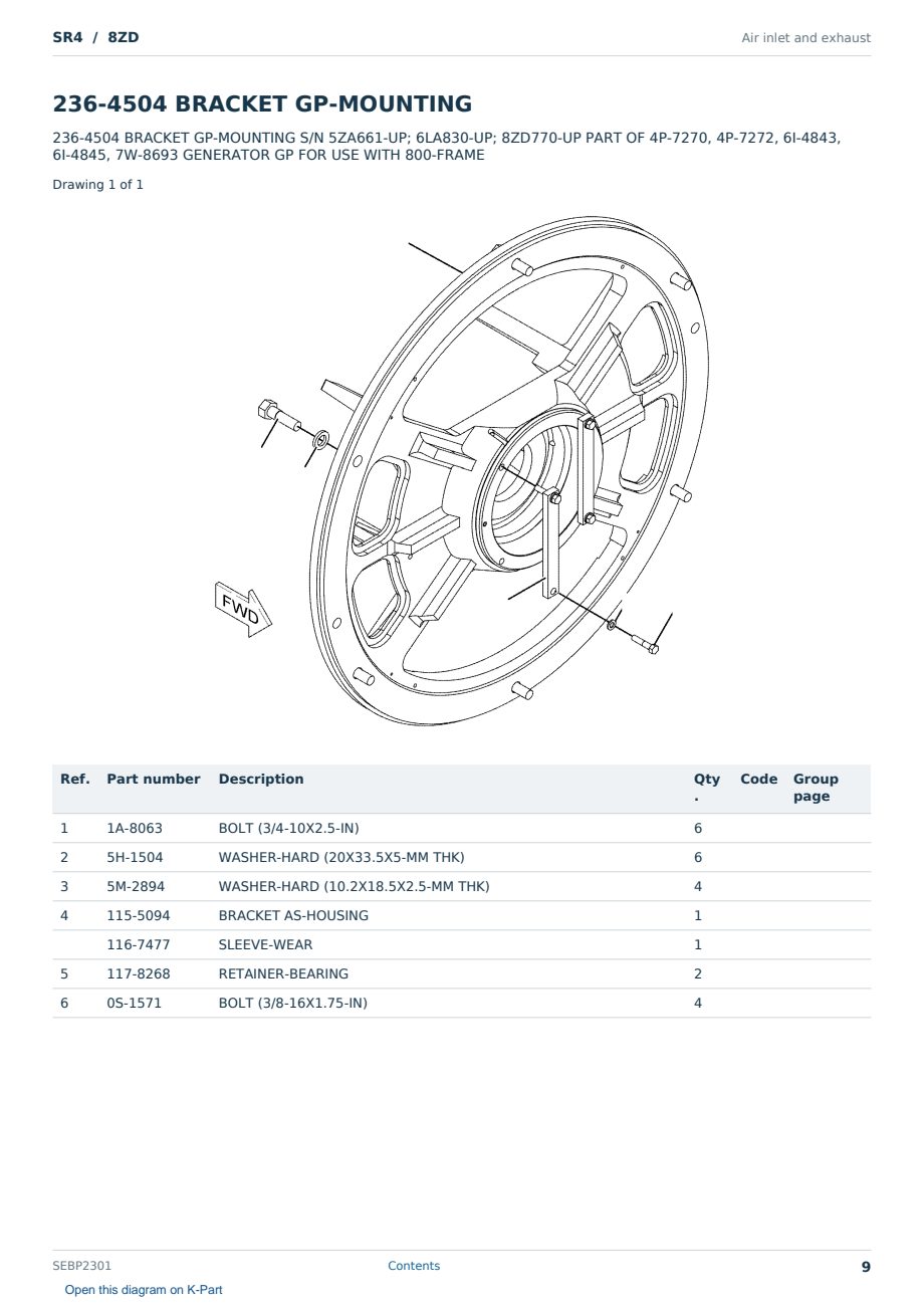 Caterpillar SR4 S/N 8ZD Partsbook SEBP2301 (English) - sample page 9 of 10 Caterpillar SR4 S/N 8ZD Partsbook SEBP2301 (English) - sample page 9 of 10