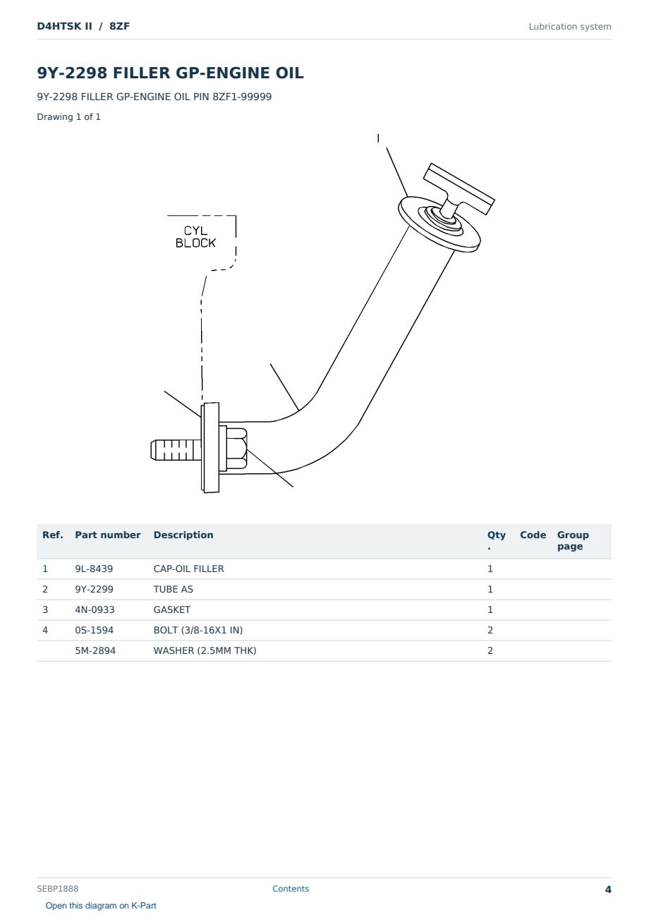 Caterpillar D4HTSK II S/N 8ZF Partsbook SEBP1888 (English) - sample page 4 of 10 Caterpillar D4HTSK II S/N 8ZF Partsbook SEBP1888 (English) - sample page 4 of 10