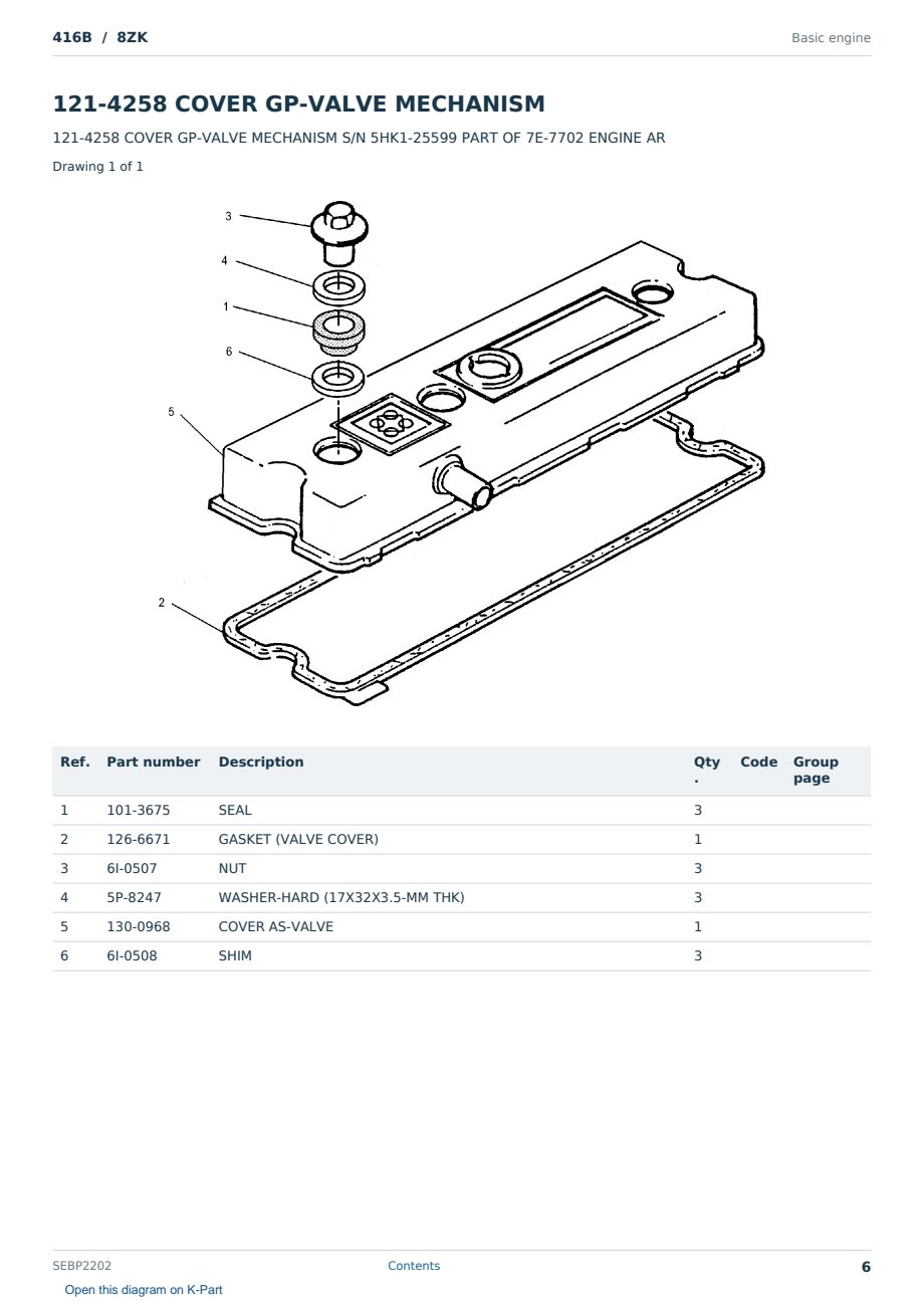 Caterpillar 416B S/N 8ZK Partsbook SEBP2202 (English) - sample page 6 of 10 Caterpillar 416B S/N 8ZK Partsbook SEBP2202 (English) - sample page 6 of 10
