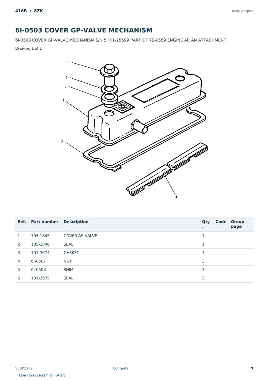Caterpillar 416B S/N 8ZK Partsbook SEBP2202 (English) - sample page 7 of 10 Caterpillar 416B S/N 8ZK Partsbook SEBP2202 (English) - sample page 7 of 10
