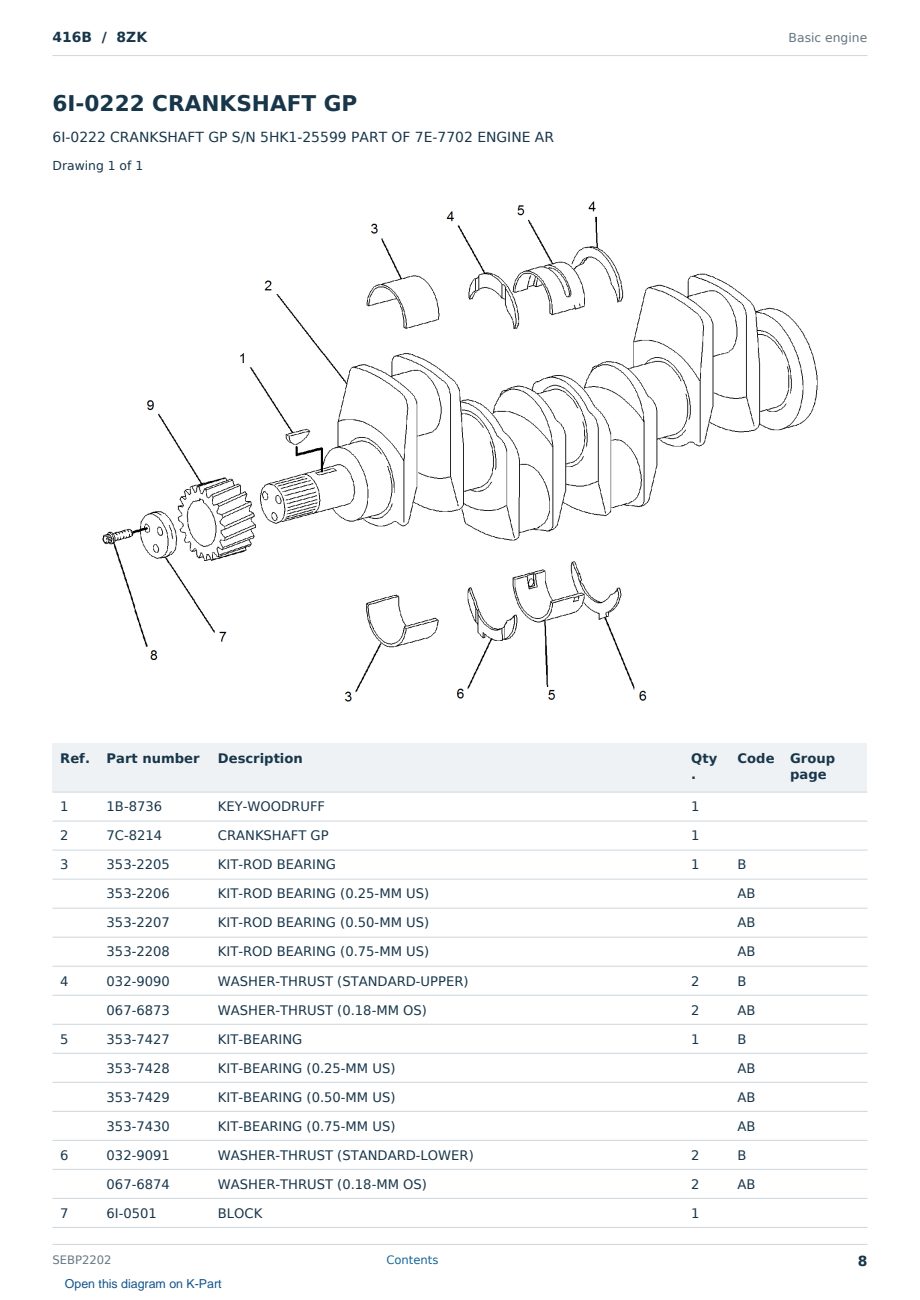Caterpillar 416B S/N 8ZK Partsbook SEBP2202 (English) - sample page 8 of 10 Caterpillar 416B S/N 8ZK Partsbook SEBP2202 (English) - sample page 8 of 10