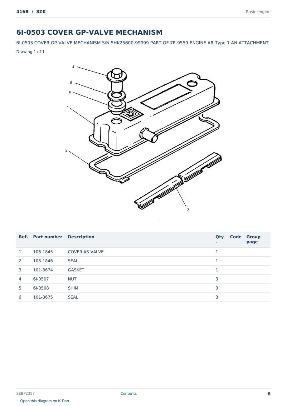 Caterpillar 416B S/N 8ZK Partsbook SEBP2357 (English) - sample page 6 of 10 Caterpillar 416B S/N 8ZK Partsbook SEBP2357 (English) - sample page 6 of 10