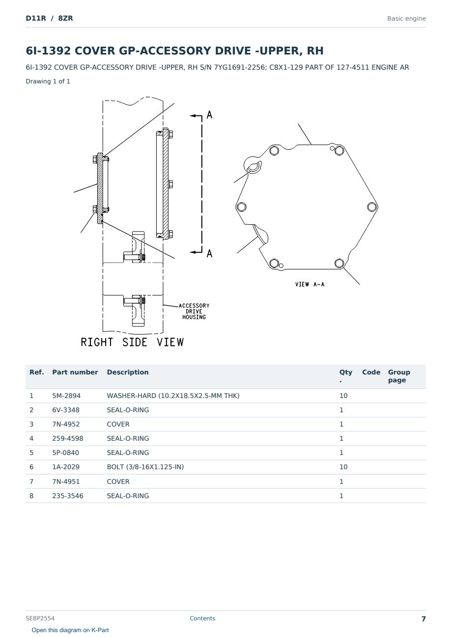 Caterpillar D11R S/N 8ZR Partsbook SEBP2554 (English) - sample page 7 of 10 Caterpillar D11R S/N 8ZR Partsbook SEBP2554 (English) - sample page 7 of 10