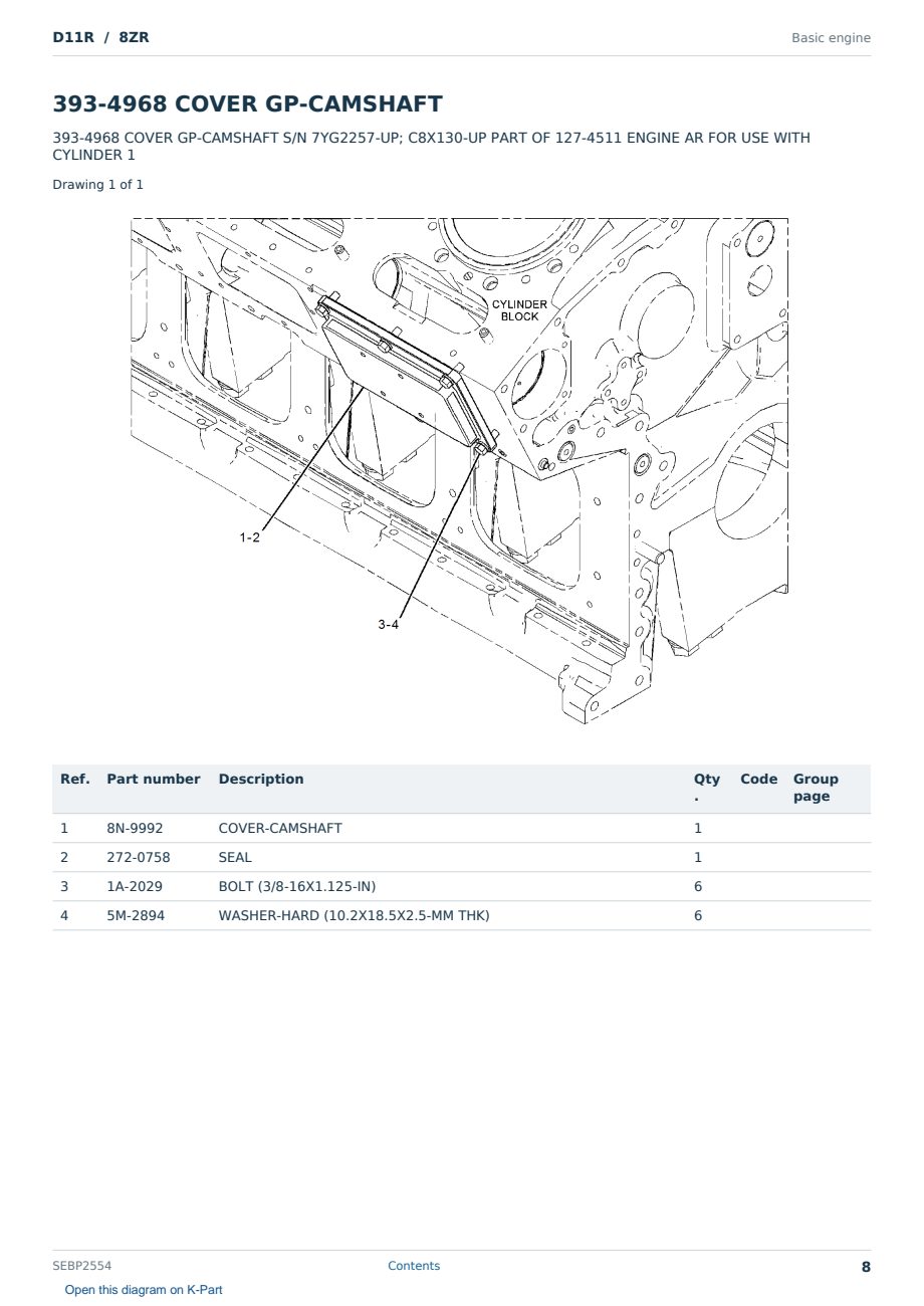 Caterpillar D11R S/N 8ZR Partsbook SEBP2554 (English) - sample page 8 of 10 Caterpillar D11R S/N 8ZR Partsbook SEBP2554 (English) - sample page 8 of 10