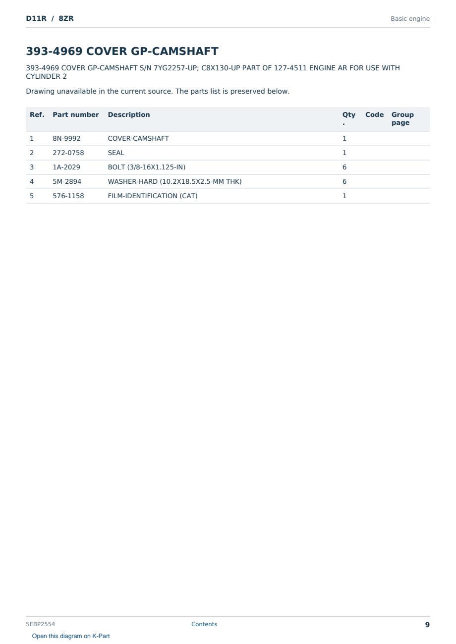 Caterpillar D11R S/N 8ZR Partsbook SEBP2554 (English) - sample page 9 of 10 Caterpillar D11R S/N 8ZR Partsbook SEBP2554 (English) - sample page 9 of 10