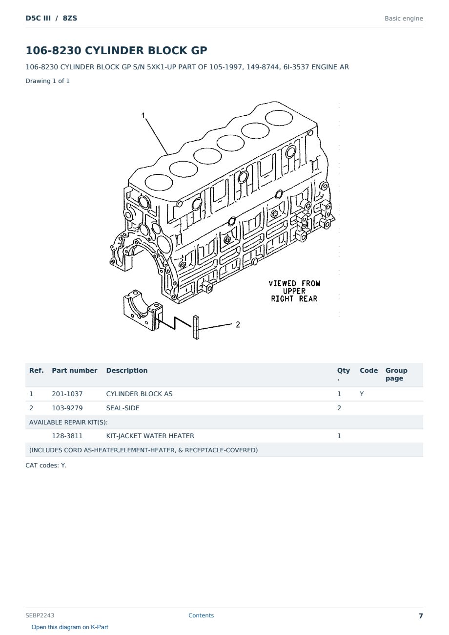Caterpillar D5C III S/N 8ZS Partsbook SEBP2243 (English) - sample page 7 of 10 Caterpillar D5C III S/N 8ZS Partsbook SEBP2243 (English) - sample page 7 of 10
